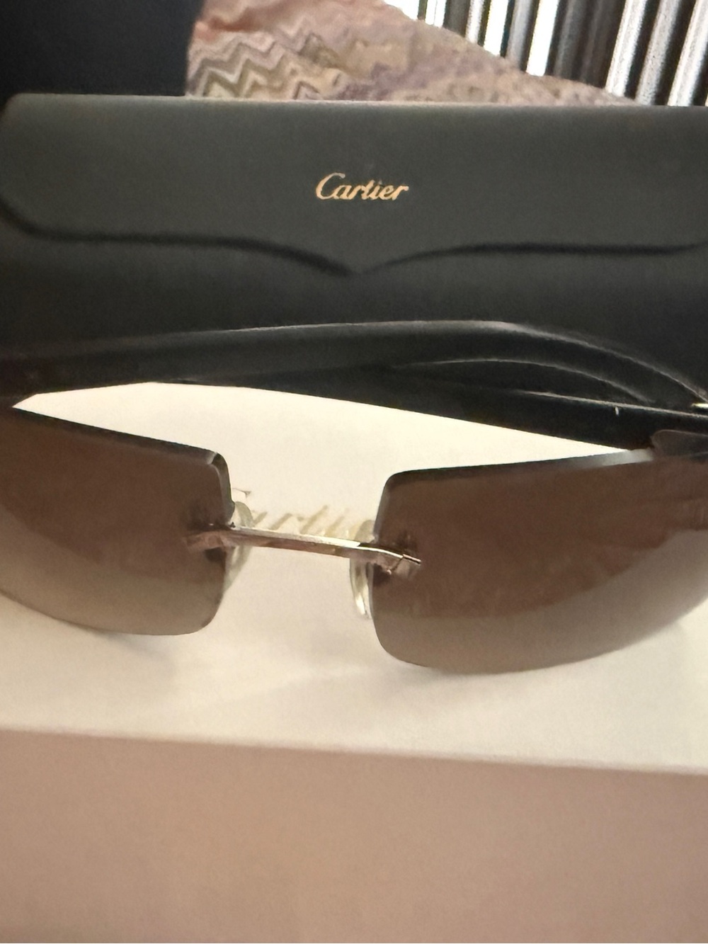 Cartier Men’s Brown Rimless Sunglasses with Gold Bridge